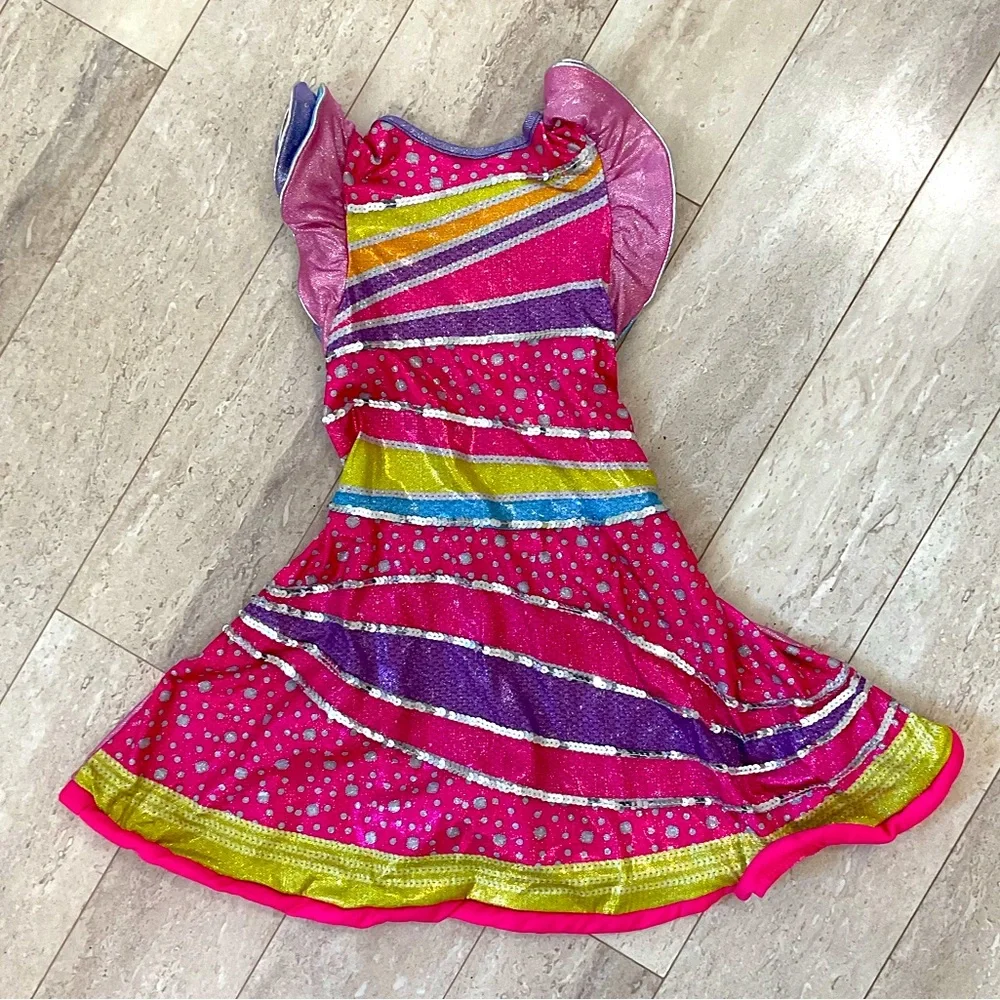 Disney Pink Multicolor Sequin Twirl Dress with Hot Pink Leggings